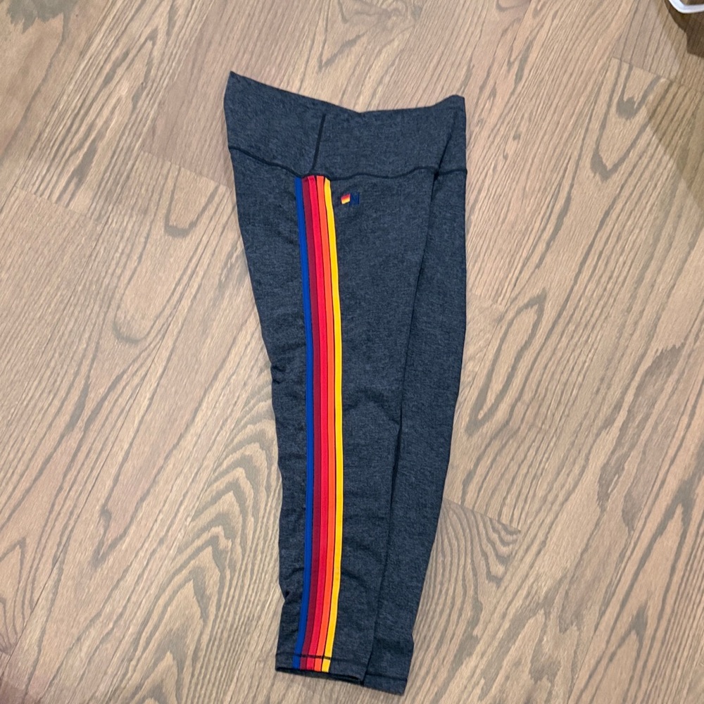 Women's Aviator Nation Charcoal Capris with Rainbow Stripe